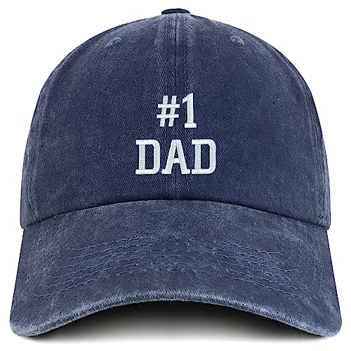 Trendy Apparel Shop Number 1 Dad Embroidered Pigment Dyed Low Profile Cotton Cap - Navy