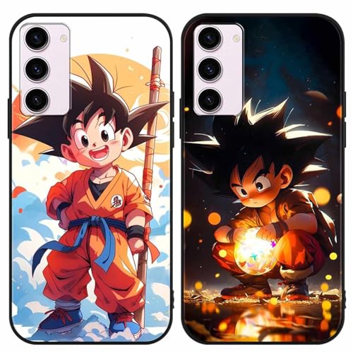 [2 Piezas] Anime Funda para Samsung Galaxy S23 5G 6.1'', Cover Dragonball Z Super Saiyan DBZ Son Goku Patrón Fine Diseño Carcasa Anti-Choques Suave Negro TPU Protectora Case Animadas Fundas, Negro3