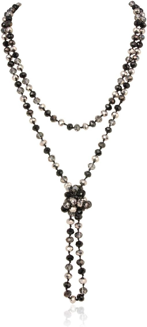 RIAH FASHION Hand Knotted Beads Endless Long Statement Necklace - Handmade Versatile Beaded Strand Lariat Multi Layer Infinity Wrap 60" Sparkly Faceted Crystal Rondelle