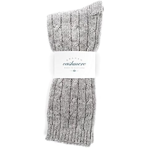 Graham Cashmere - Luxury 3ply Pure Cashmere Long Cable Bed Socks - Made in Scotland - Gift Boxed (Grey Marl) Cover