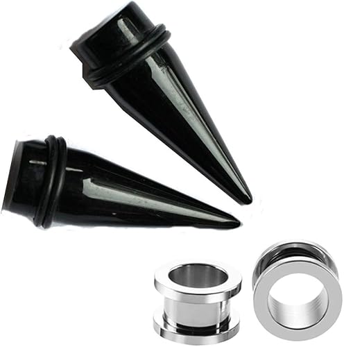 Par de dilatadores negros y túneles roscados de acero, calibre 0.354 in, 0.00 oz 716 12 916 58 34 78 1 pulgadas