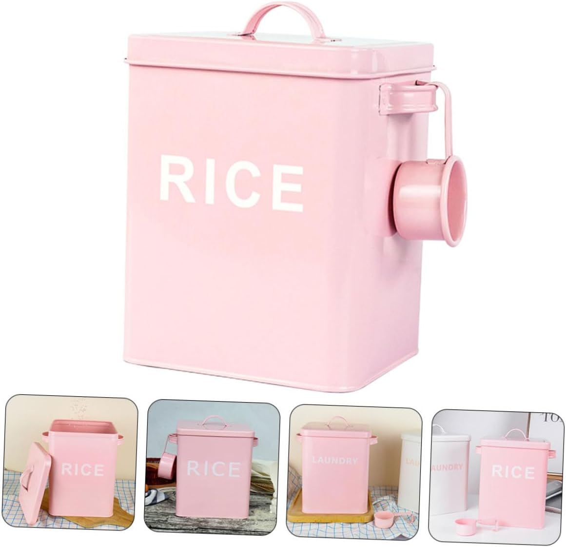 Sosoport Iron Pet Food Barrel with Lid Pink Sealed Food Storage Container Includes Measuring Cup Moisture-proof Household Rice Bucket for Pet Feeding