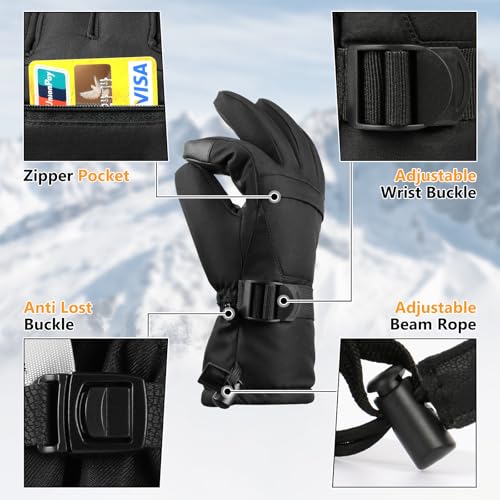 Pnosnesy Guantes de esquí, Guantes de Invierno, Guantes de Nieve, Guantes de esquí y Snowboard, Guantes de Clima frío para Ambos sexos, adecuados para Padres y niños - imagen 3