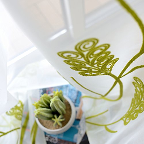 Melodieux Wheat Embroidery Sheer Curtain For Living Room Bedroom, Farmhouse Style Rod Pocket Voile Drape, White/Green, 52 By 84 Inch (1 Panel) #TOP2