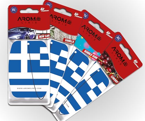 Griechenland Duftbaum Autoparfüm Flagge Greece Lufterfrischer 4er Pack – New Car, Bubble Gum, Vanille, Kirsche