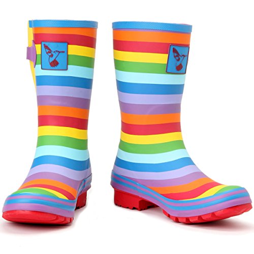 Rubber Rain Boots For Women's Garden Shoes Waterproof Boots Cute Printing Rainbow Mid-Calf Rain Boots UK Brand2