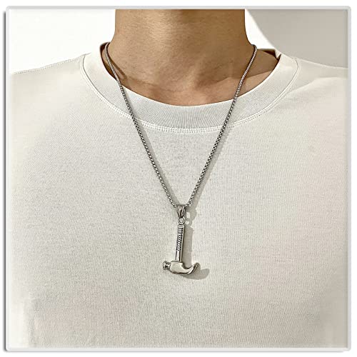 Xusamss Punk Titanium Steel Tool Hammer Pendant Necklace,24Inches Link Chain #TOP5