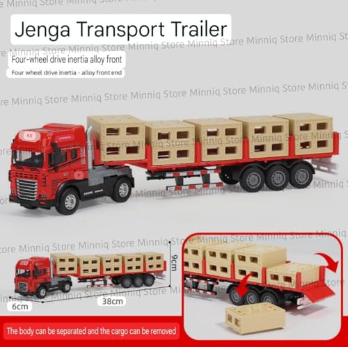 Image of Box Transport Trailer with Lights and Sounds Friction Powered Trailer Model Diecast Truck Toys for Kids [Pack of 1](Box Transport Truck)