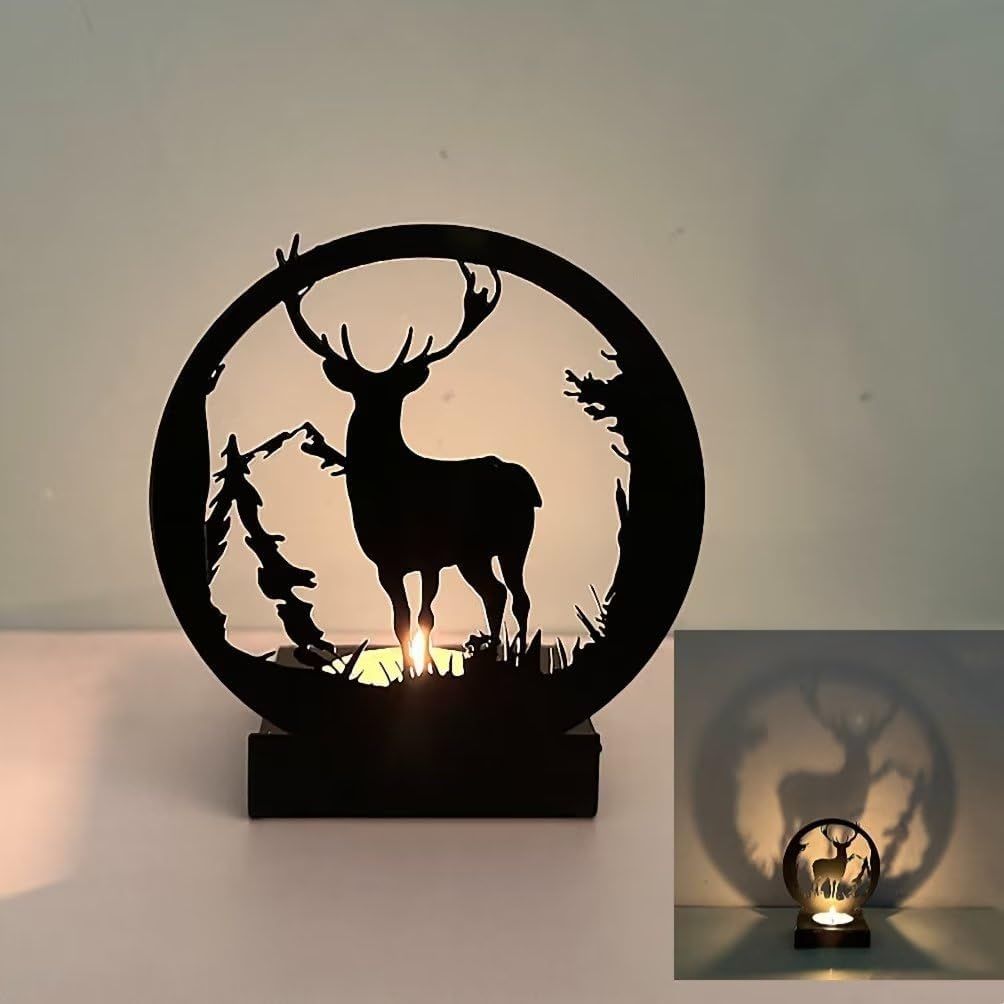 Christmas Iron Reindeer Tea Light Candle Holders Metal Candle Holder for Christmas Tabletop Centerpieces Home Decor