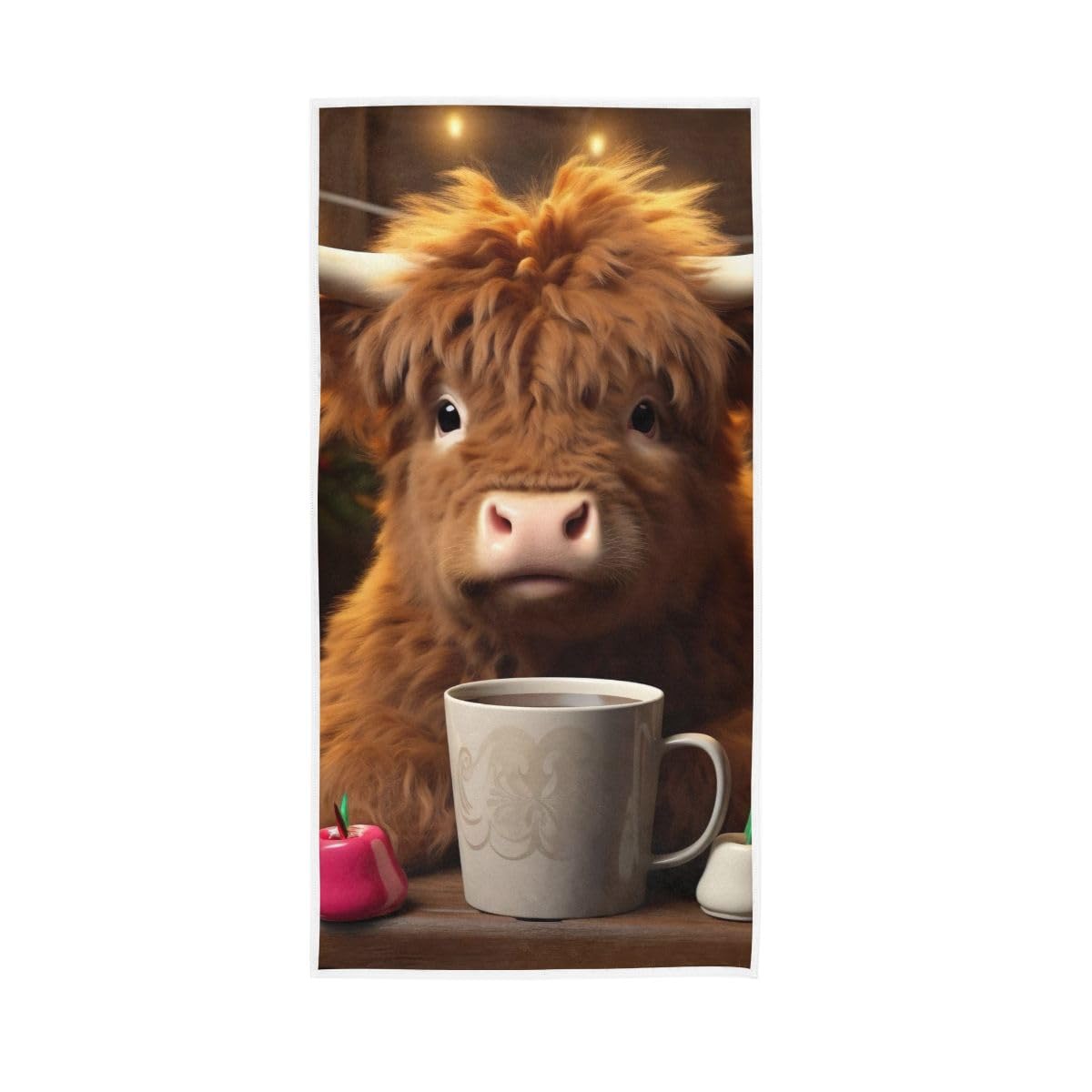 LSRCPD Cow and Coffee Hand Towel, 15 x 30 Inches, Soft Highly Absorbent Towels for Bathroom Gym Hotel