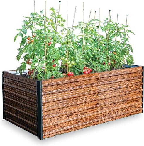 STREND PRO Fioriera da Esterno | Aiuola Rialzata in Metallo Effetto Legno L200 x P100 x A77 cm | Orto Rialzato da Esterno| Fioriere da Esterno Grandi Simil Legno | Porta Piante da Esterno