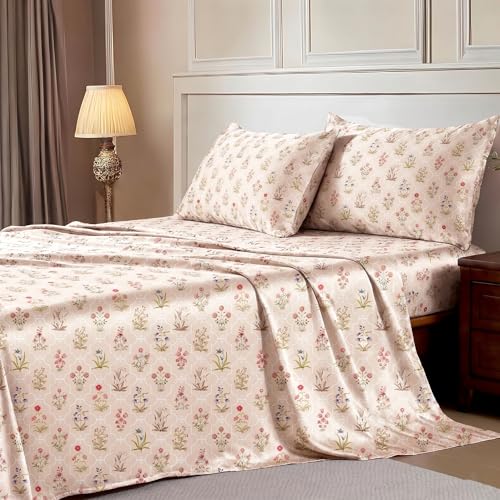 Image of Ishro Home Premium Bedsheet for Double Bed with 2 Pillow Covers - Cloud Cotton Bedsheet, Soft, Silky Smooth & Wrinkle Resistant, Luxury Printed Design (Flat Double Bed Size, Paris Meadow)