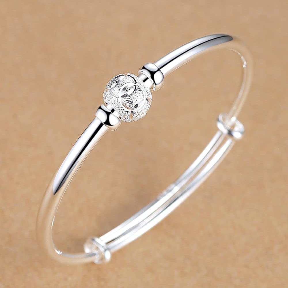 Verstellbarer Armreif aus Sterlingsilber, Armband für Damen, 925er-Silber-Armband, verstellbare Manschette, Armreif, mattes Silber, Perlen, Armbänder, Sterlingsilber, Schmuck, Geburtstag