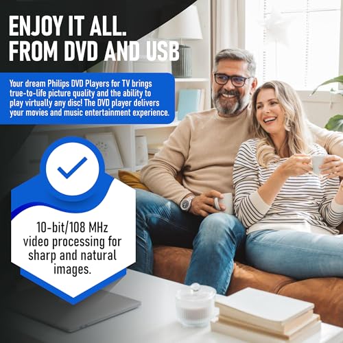 Image of Philips DVD Players for TV with HDMI Port 1080P All Region HD DVD Player for Smart TV USB Input Remote Control Device, Mini DVD CD Player for Home Stereo System, HDMI and RCA Cable Included