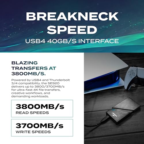 Image of ADATA SE920 2TB External SSD - USB4 40Gbps High-Speed (3,800MB /s) Ultra-Fast Transfer, USB-C Storage for Mac, Windows, Android, & Game Consoles (SE920-2TCB)