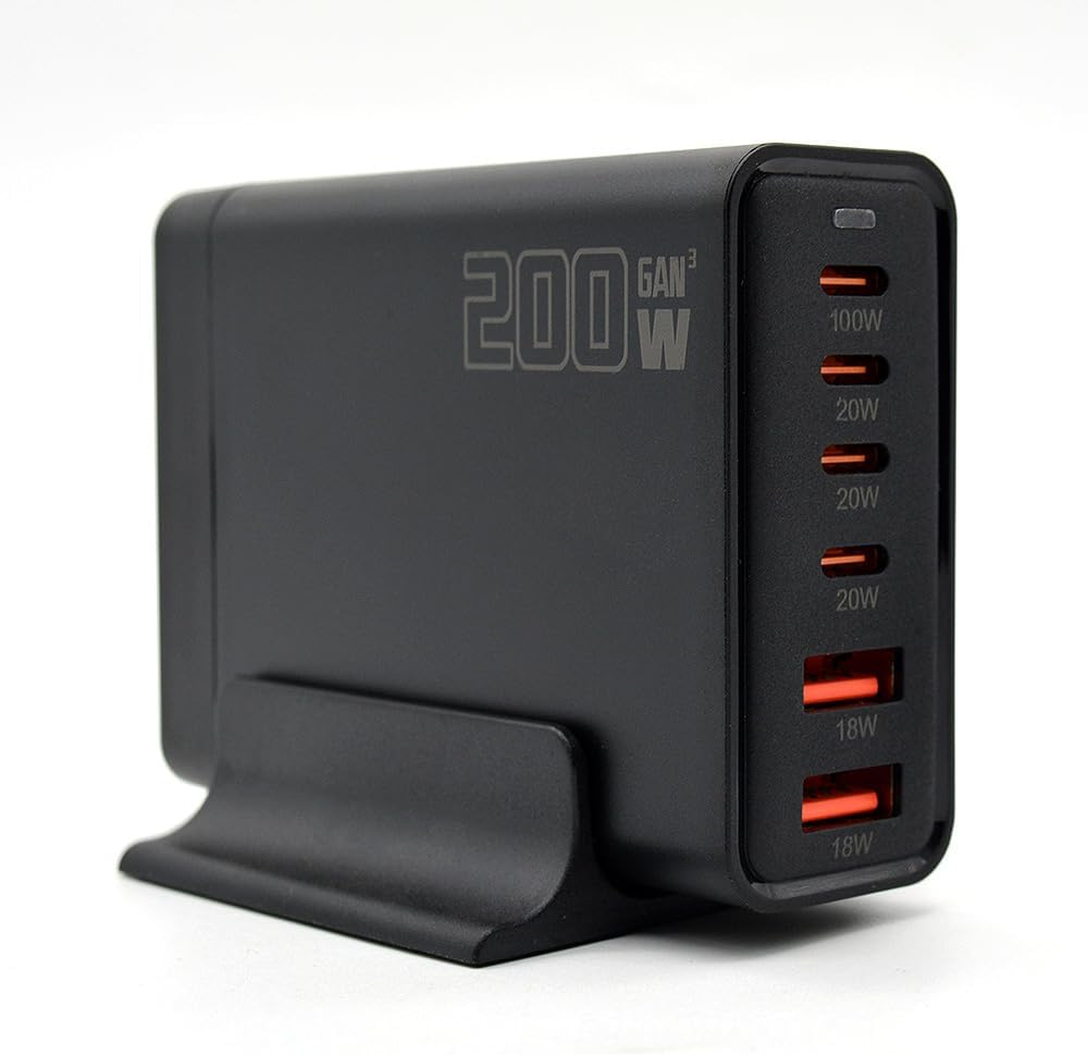 Brigid's Flame 6-Port Charging Station - 200W High-Power Charger with 4 USB-C + 2 USB Ports, Fast Charging Hub, USB-C PD Fast Charging Desktop Charger, Compatible with Mobile Phones