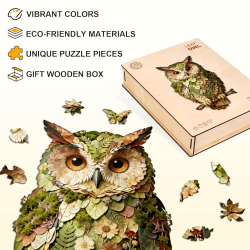 Wooden Puzzle for Adults-Leaf Owl Wood Jigsaw Puzzle-L-165 PCS by KaayeeWood - Used condition - Image 3