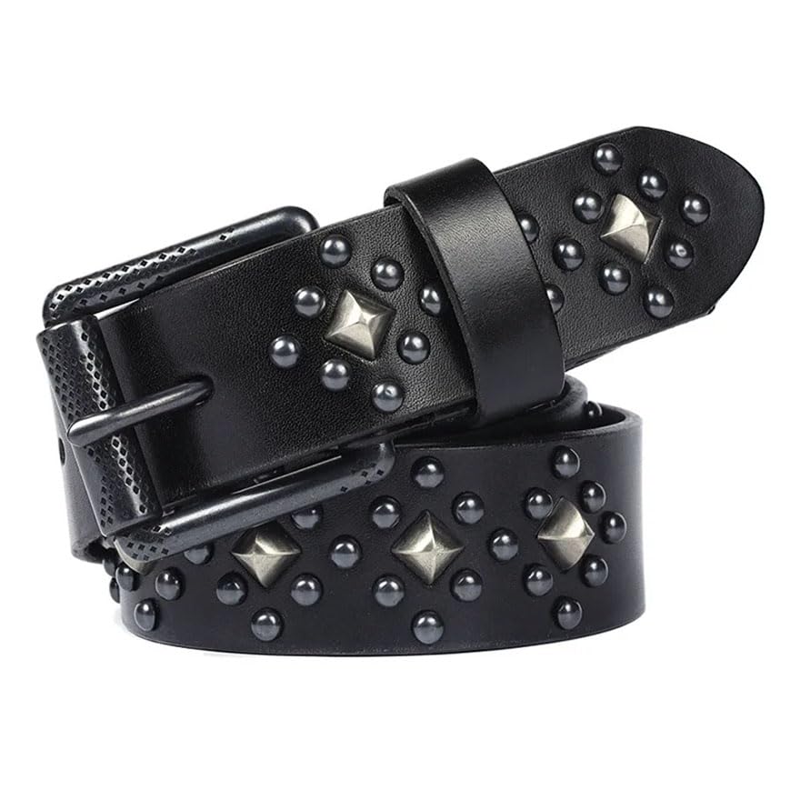 Pohullan Men 3.8cm Punk Rock Rivet Belt Leather Studded Belts Decorative Belts For Jeans4