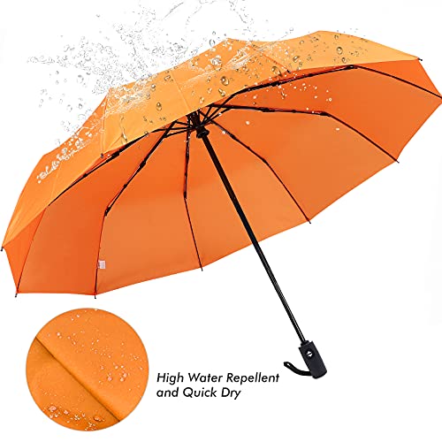 Zomake Travel Umbrella Compact - 10 Ribs Portable Collapsible Umbrellas For Rain Windproof - Paraguas Automatic Small Folding Umbrella Lightweight Packable Umbrella For Women Men(Orange) #TOP5