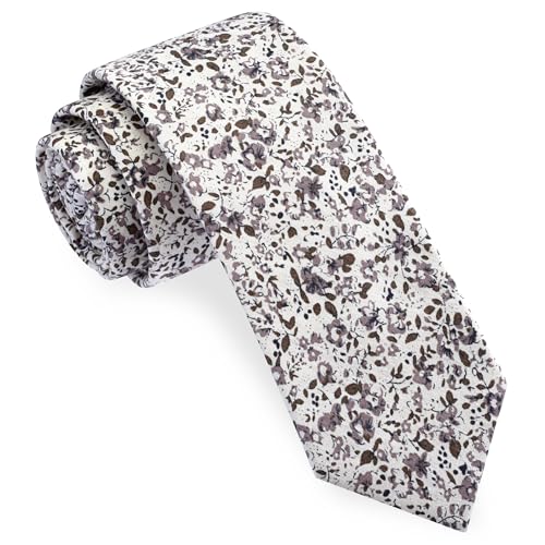 Image of GUSLESON Fashion 2.4 inch(6cm) Floral Skinny Tie for Men Slim Flower Print Cotton Necktie for Wedding Party