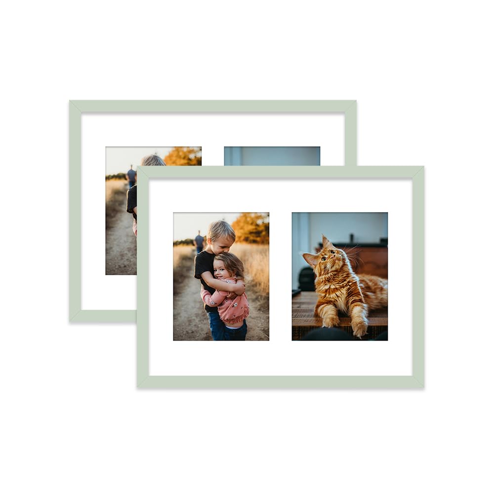 Mint Green Multi Photo Frame - Holds 2 x 8x6 Pictures, Family Collage Picture Frame for Wall Display, 16x12 Frame size, Set of 2
