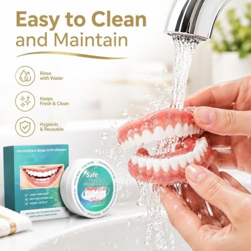 Realistic Smooth False Teeth Veneers Upper Lower Smile Set, Easy To Clean