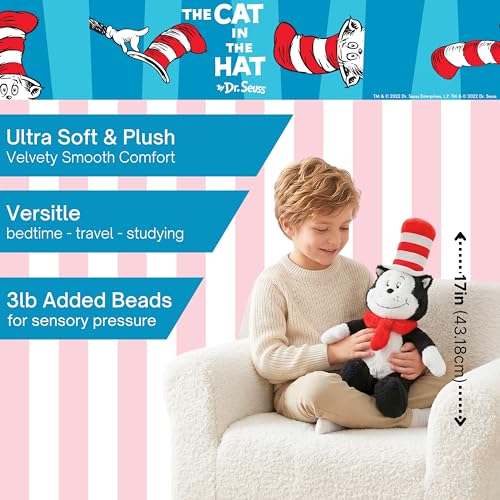 Image of Dr. Seuss Cat in The Hat Bedding Weighted Cuddle Pillow - 3lb Soft Plush & Cozy Pillow for Comfort, (Officially Licensed Product) By Franco Calm