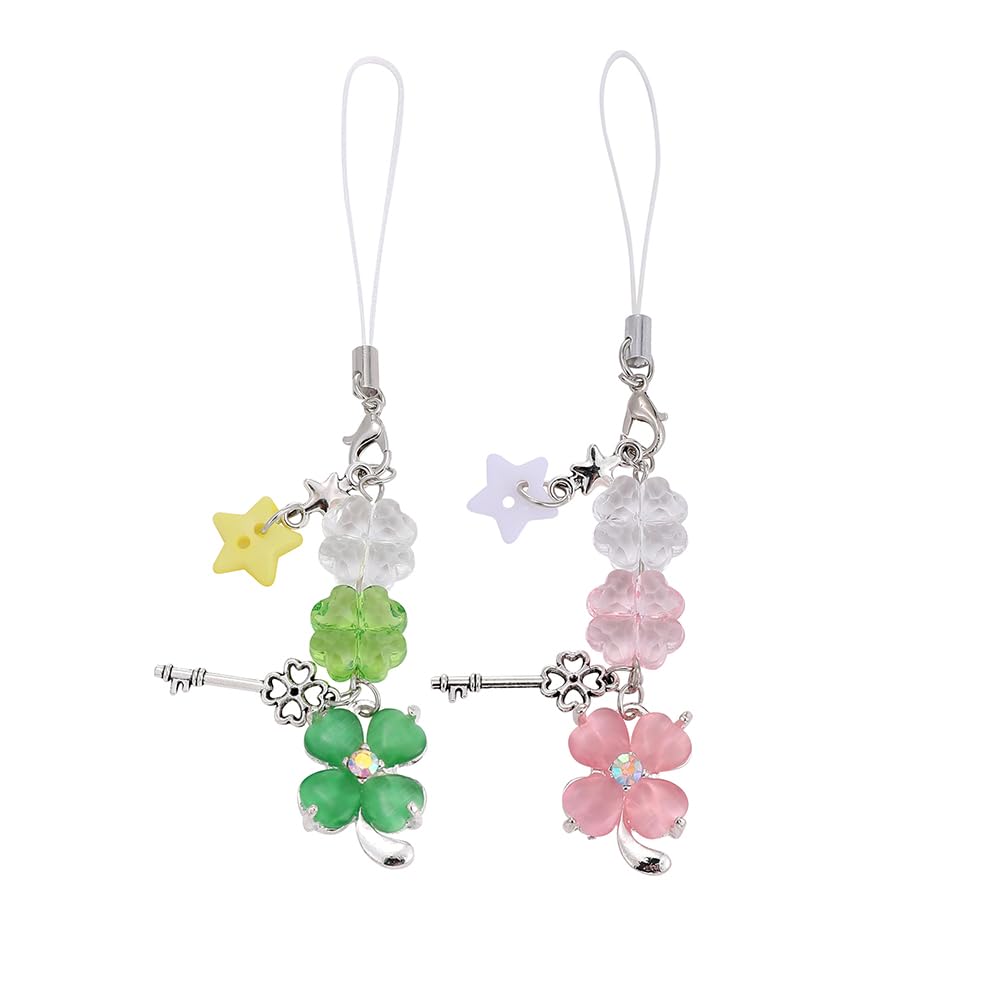 PUCAPOCO St. Patrick's Day Clover Phone Charm Four-Leaf Clover Shamrock Phone Charm Key Star Phone Bag Charms Accessories 2PCS (Multi)