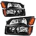 Headlight Assembly for 2002 2003 2004 2005 2006 Chevy Chevrolet Avalanche 1500 2500 Headlamp with Bumper Lights, Black Housing, One-Year Warranty (BODY CLADDING, Driver and Passenger Side)