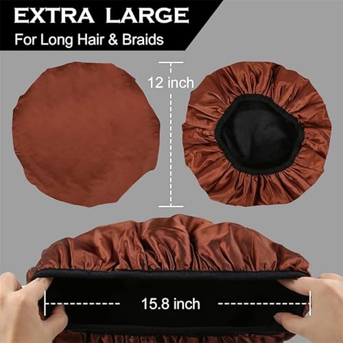 Trendysupply Extra Large Shower Cap, Triple Layer Terry Lined Waterproof Bath Cap, Reusable For Women, Girls, Braids, Long Hair (Coffee) #TOP2