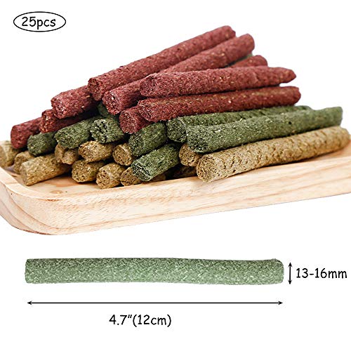 Oncpcare 25pcs Mixed Natural Grass Stick for Rabbit, Pet Chew Toys 3 Tastes of Combined Timothy Oat Beet, Molar Rod Small Pet Natural Snacks for Guinea Pigs, Rabbits, Bunny, Chinchilla, Hamsters