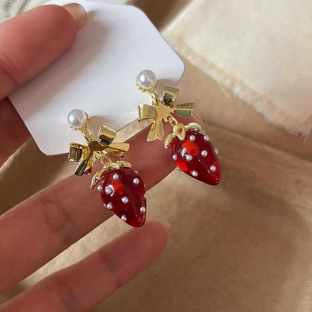 Small Strawberry Earrings for Women,Cute Strawberry Shortcake Earrings,Red Fruit Dangle Earrings - Image 6
