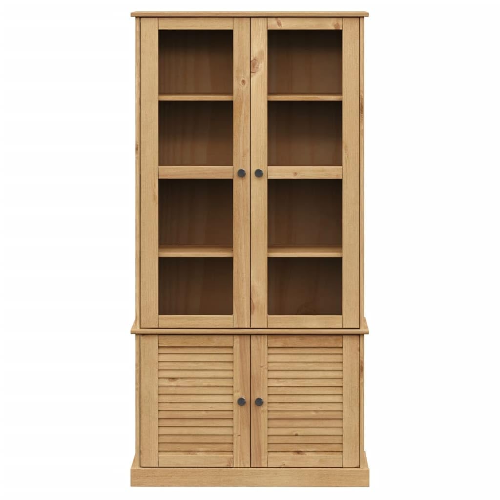 vidaXL Armario con Vitrina Vigo Madera Maciza de Pino 85x35x170 cm, Mueble Vitrina, Armario Expositor, Armario Cristal, Vitrina