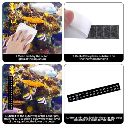 Image of 8 Pcs Thermometer Sticker Stick On Thermometer Strip 64-93F (18-34C) Easy-to-Read Fish Tank Thermometer Aquarium Test Strips Adhesive Temperature Sticker Strips for Fish Tank Terrarium Brewing Wine