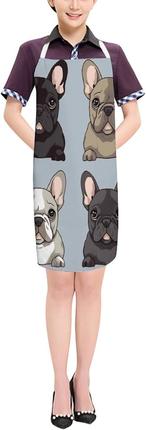 French Bulldog Chef Apron Lightweight Soft Adjustable Bib Apron Cute Restaurant Work Aprons Washable Cooking Kitchen Aprons for Men Women Waiters