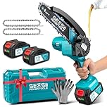 SEESII Mini Motosega a Batteria 8000mAh, 900W 6 Pollici Sega Elettrica per Potatura con Pompetta Olio e Catena di Ricambio, Motosega da Potatura per il Taglio del Legno Giardini, M6 Pro
