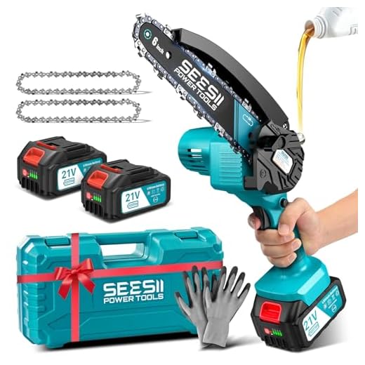 Mini Motosierra Bateria 8000mAh, Seesii 6'' Motosierra Eléctrica Bateria con Depósito Para El Aceite y 2 baterías, Motosierra Inalámbrica Portátil para Podar Árboles de Jardinería, CH600+