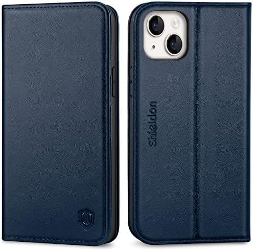 SHIELDON Case for iPhone 14 Plus 5G 6.7", Shockproof Genuine Leather Wallet Case[Card Slots][RFID Blocking][TPU Shell][Kickstand] Magnetic Flip Folio Cover Compatible with iPhone 14 Plus 2022, Black