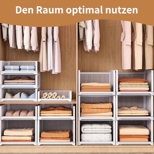 Uncle Yang Kleiderschrank Organizer Aufbewahrungsbox – Stapelbare Schubladenboxen aus PP – Faltbare Schrank Ordnungssysteme für Schlafzimmer Bad Küche Büro – Weiß 4er Set (Klein Hoch)