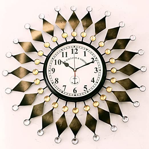Buy Iron Wall Clock Golden and Black Colour Beautiful Design Numeric Number Silent Analog Wall