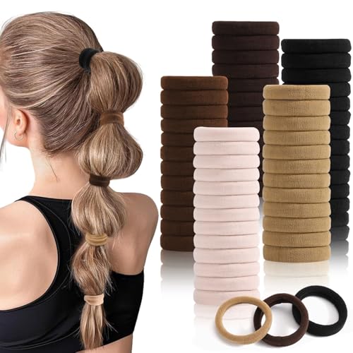 SYGY Hair Tie 100PCS Hair Ties for Thick Thin Hair Seamless Cotton Hair Bands No Damage for Women Soft Hair Accessories Ponytail Holders Brown Color