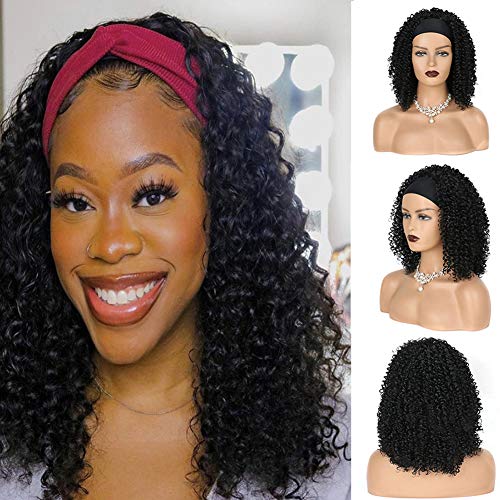 Short Curly Headband Wigs for Black Women Black Curly Headband Wigs Shoet Curly Synthetic Glueless Hair Natural Looking Heat Resistant Hair for Daily Use