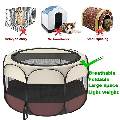 Hepeeng Portable Foldable Pet Playpen And Puppy Playpen Pet Tent With Carrying Case Collapsible Travel Bowl Indoor/Outdoor Use With Water Resistant And Removable Shade Cover #TOP1