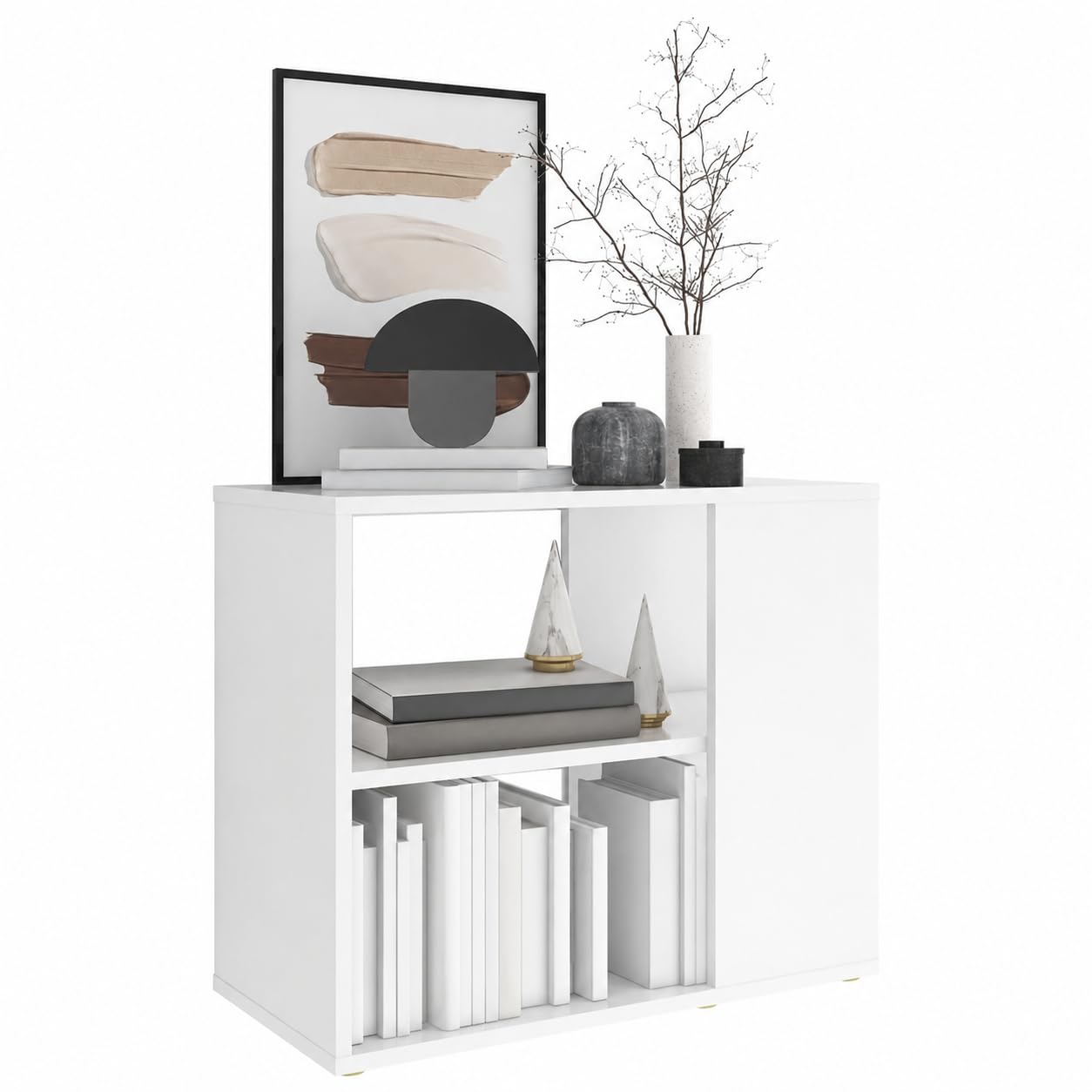 Buffet Blanc et Bois avec 2 Étagères, Meuble de Rangement, Placard Cuisine, Buffet Salle à Manger, Meuble Bas Rangement, pour le salon, la salle à manger, le couloir, la chambre, 60 x 30 x 50 cm