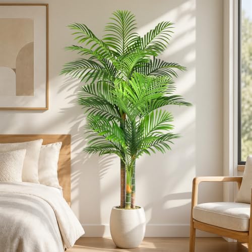 ZEEOZE 5FT Artificial Palm Tree - Tropical Faux Golden Cane Palm Tree UV Resistant Tall Fake Plant Indoor with Black Pot for Home Office Living Room Indoor Outdoor Decor Housewarming Gift(1 Pack) by ZEEOZE - Used condition - Image 2
