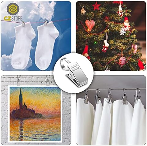 CZ Store Curtain Clip |50-Pack|LIFETIME GUARANTEED- Shower Rod Hook Ring, Rustproof Stainless Steel Hanging Clamp - Spring Clip, Toothed Grip, Smooth Surface - Mount Decorations, Pictures