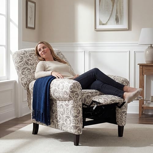 Image of Printed Linen Fabric Manual Recliner Chair with Rolled Armrest,Gray