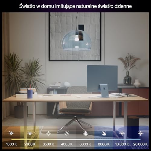 Żarówka Philips Hue Smart LED A60, White and Color Ambiance, trzonek E27, 8,1 W, pełne spektrum światła 1000K–20000K, 1100 lumenów, przyciem, działa z Alexa, Google Assistant i Apple Home, op. 2 szt.