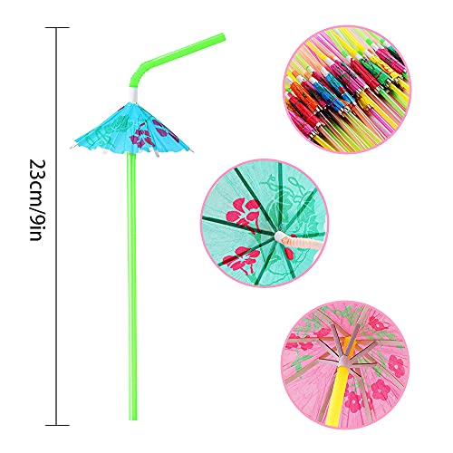 CVNDKN 150 Pcs Umbrella Straws,Colourful Disposable Bendable Drinking Straws For Tropical Hawaiian Beach Theme Parties, Bar Cocktail Decoration.