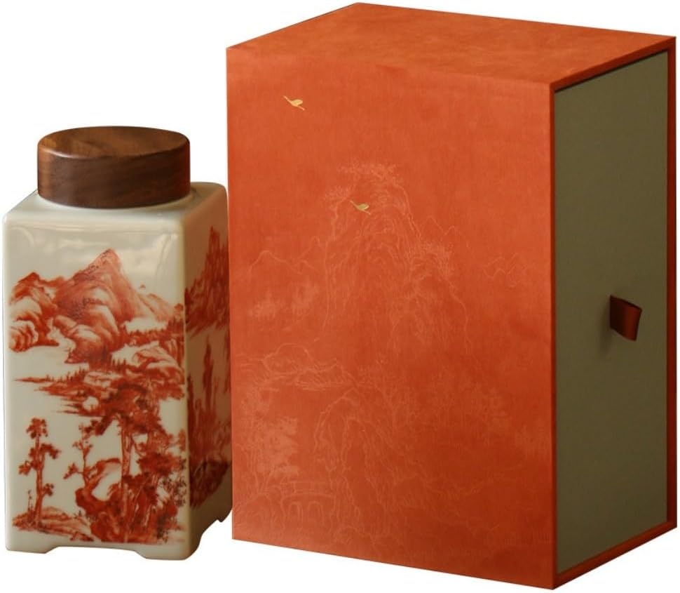 SONGCHAO Sugar Jar Vintage Ceramic Tea Storage Container Jar Home Kitchen Sealed Teaware Single Gift Box Set Tea Canister